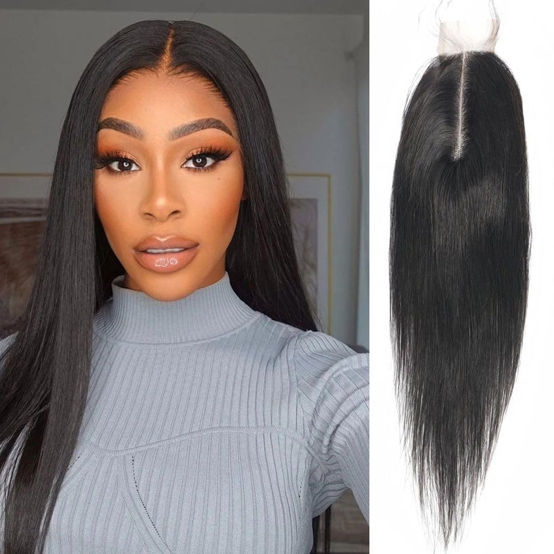 Risbaer Brazilian 2x6 HD Lace Closure Straight 100% Human Hair Middle Part 2x6 Lace Closure Remy Hair Kim K Closure(18 inch) - Image 1
